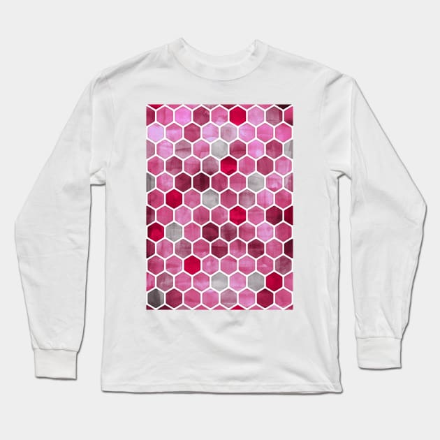 Pink Ink - watercolor hexagon pattern Long Sleeve T-Shirt by micklyn